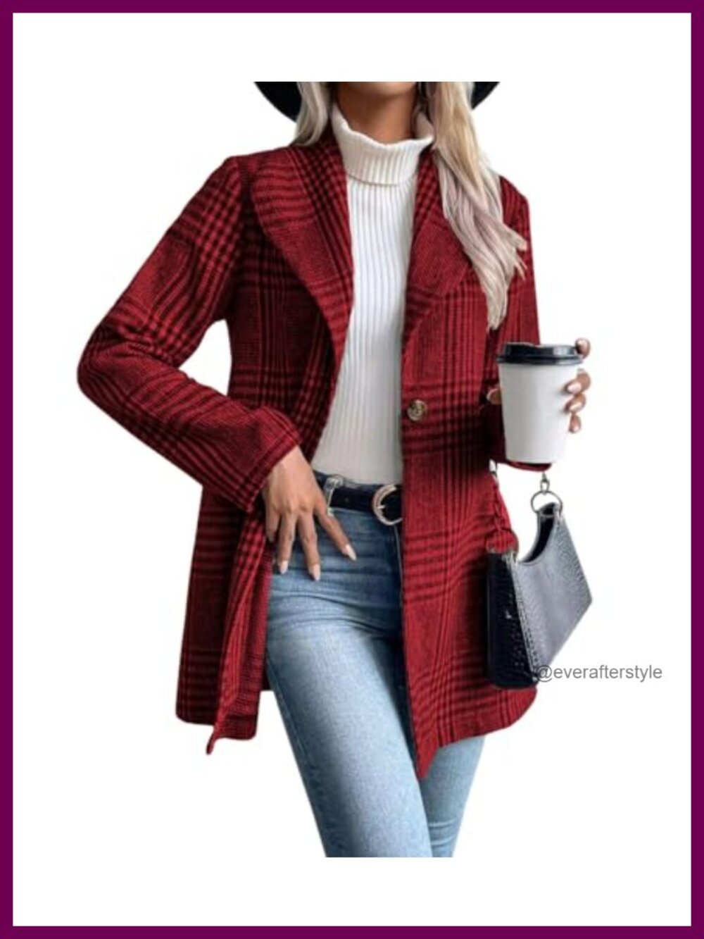 Wool Blend Plaid Shawl Collar Pea Coat Button Front Mid Thigh